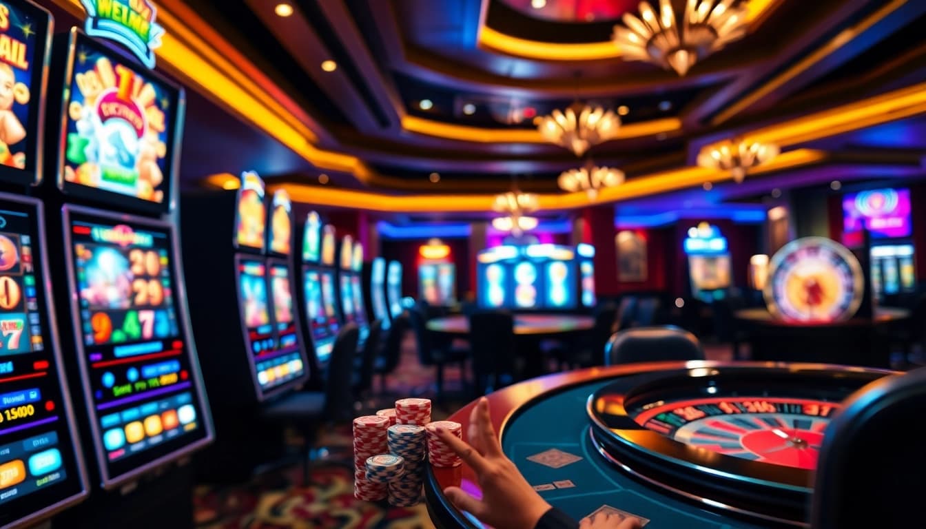 Celebrating at a slot machine offering slot depo 25 bonus 27 amid vibrant casino excitement.