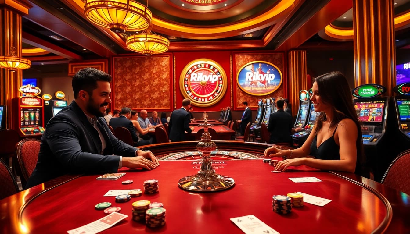 Experience the excitement of Rikvip as players engage in high-stakes poker and vibrant casino games.