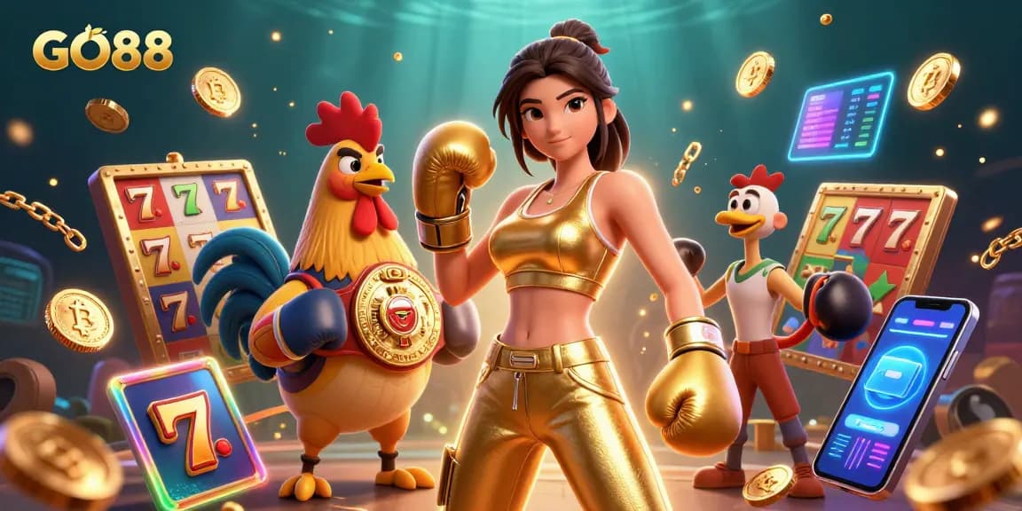 Experience GO88's thrilling slot action with vibrant characters and casino elements.