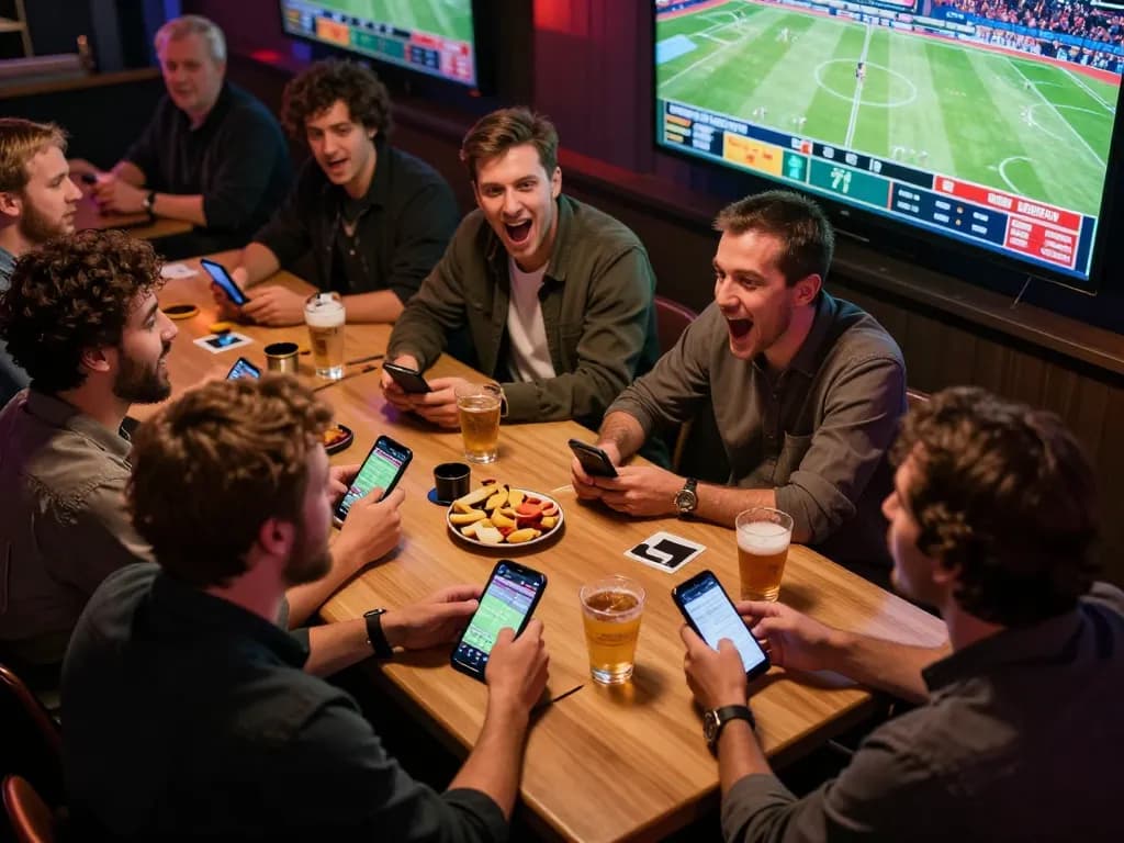 KONG88 betting scene with friends in an energetic environment celebrating sports betting excitement.