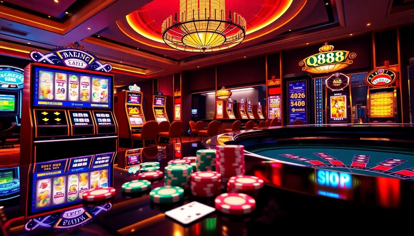 Experience excitement in a vibrant online casino featuring qq888's thrilling slot machines and virtual dealer.