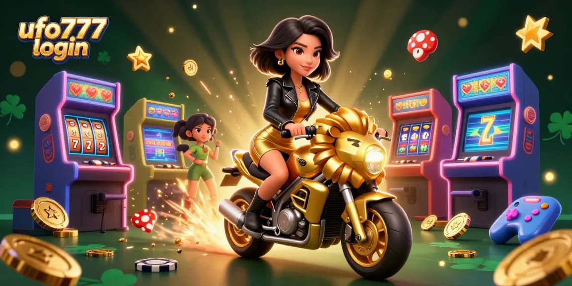 Engage with ufo777 login for thrilling online gaming, featuring a captivating scene with an Asian woman riding a golden lion.