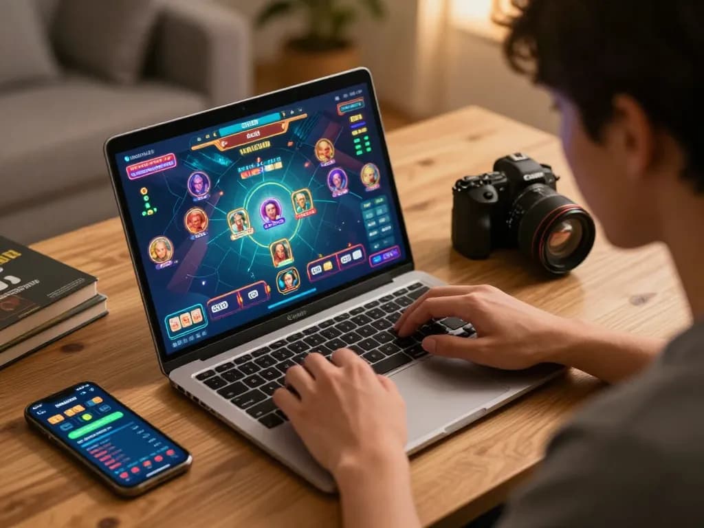 Engaging online gaming session showcasing taixiusunwin.art with a laptop displaying casino games.