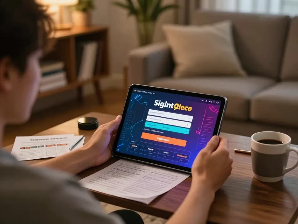 Engaging with 918kaya login and registration on a tablet in a cozy home setting, showcasing strategic gameplay.
