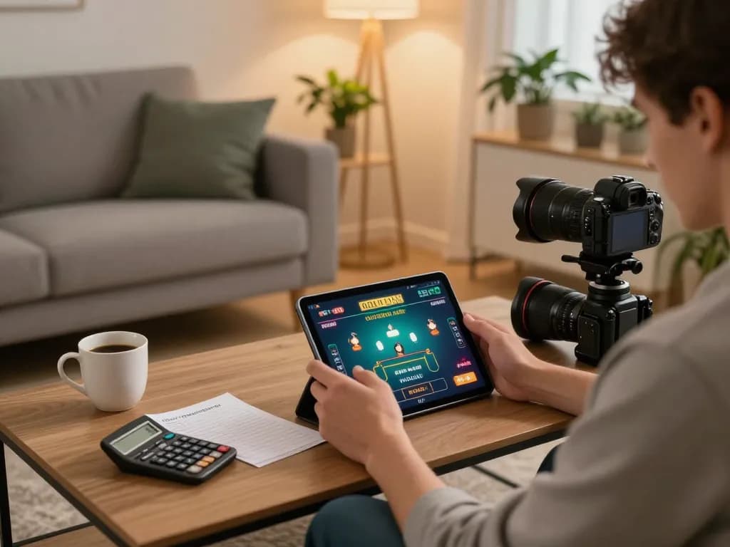 Navigating online casino games at nk88mvp in a comfortable home setting with strategic betting tools visible