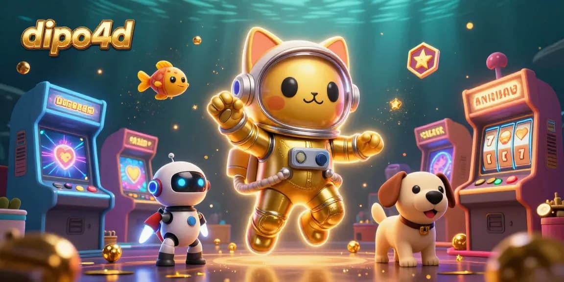 dipo4d showcases a golden space-themed slot environment with vibrant gaming elements and characters.