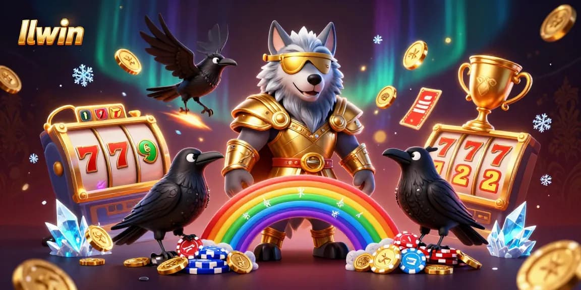 llwin's Odin wolf stands before a casino chip bridge, elegantly integrating gaming elements for high-stakes excitement