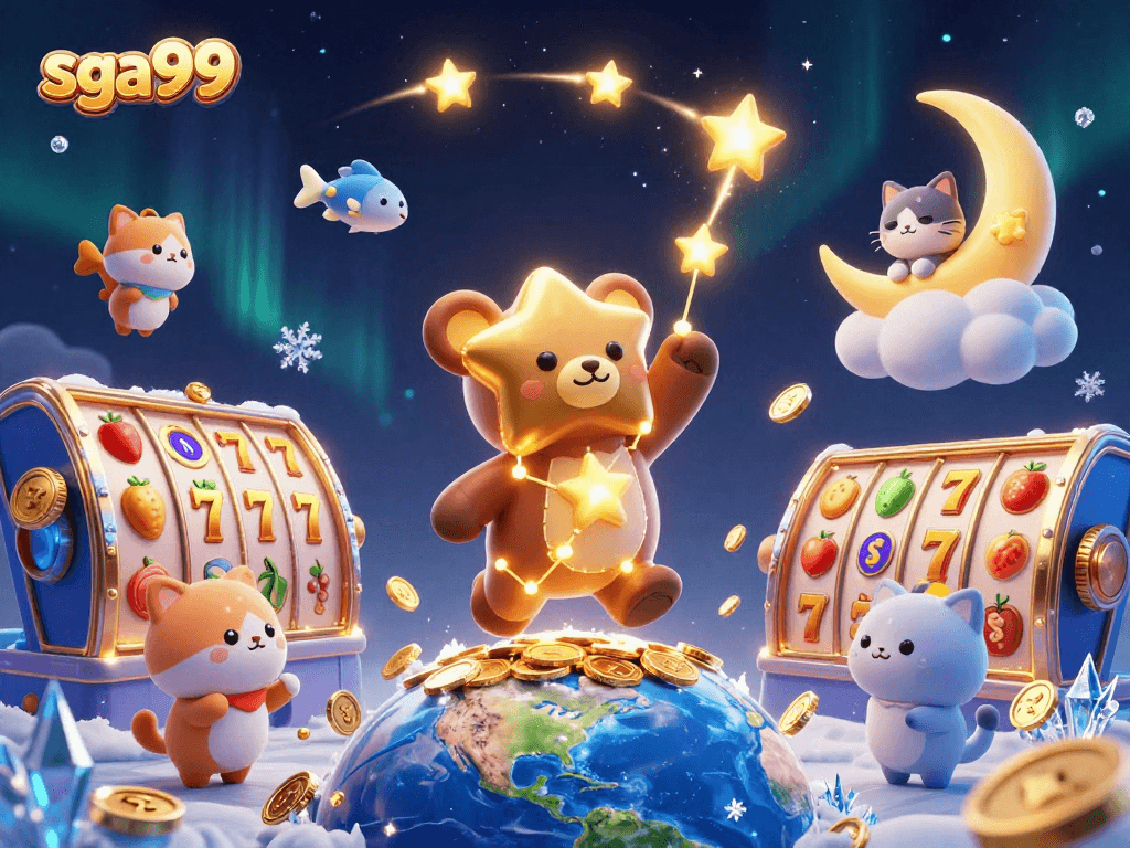 Scoop winning coins with sga99 in a rich casino-themed illustration filled with vibrant elements.