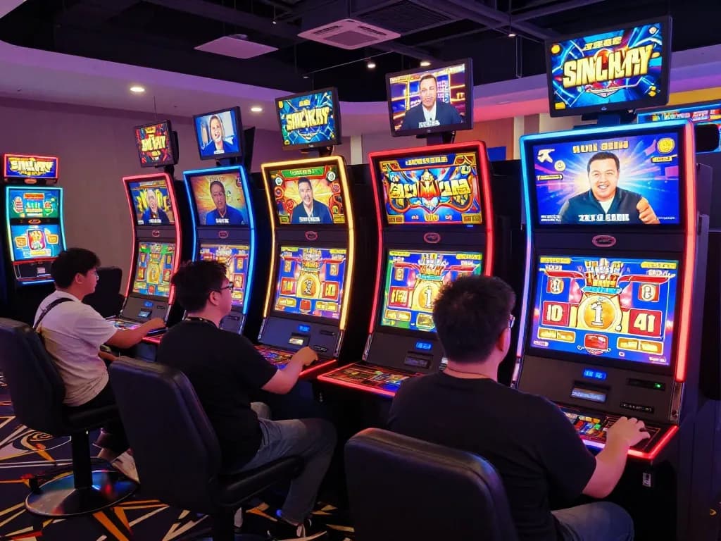 Permainan yang menarik di kasino situs slot online, menampilkan grafis yang cerah dan interaksi pemain.