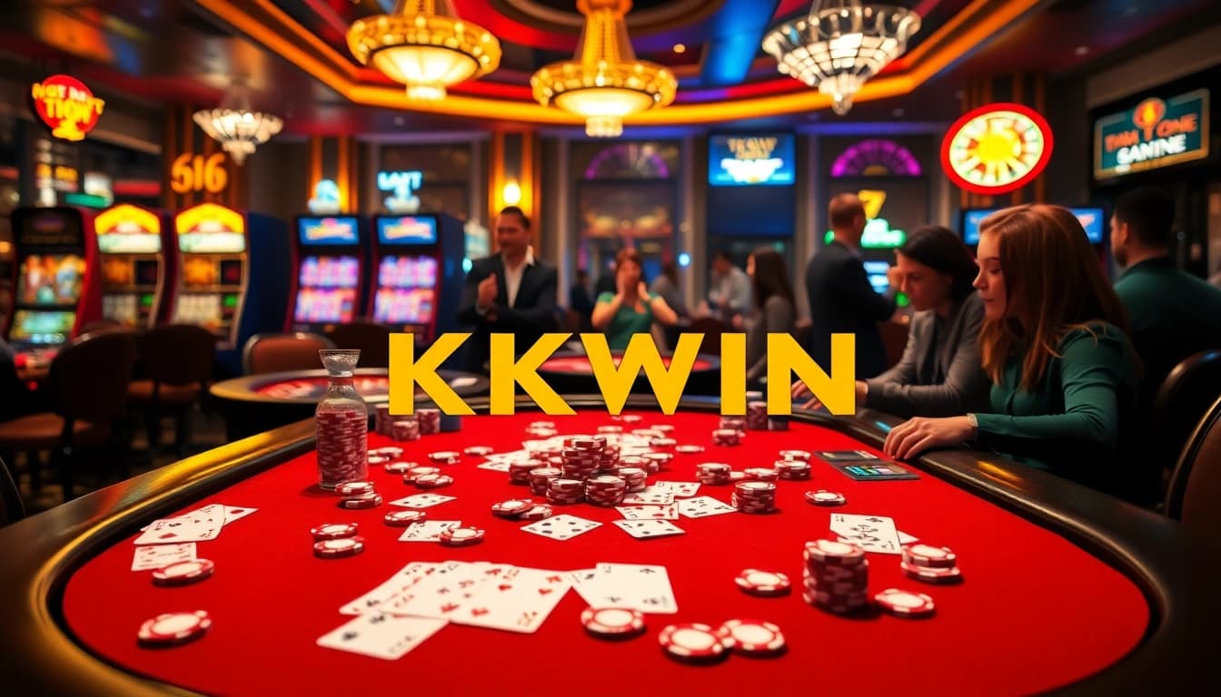 KKWIN thrilling poker game with vibrant cards and chips at a casino table.