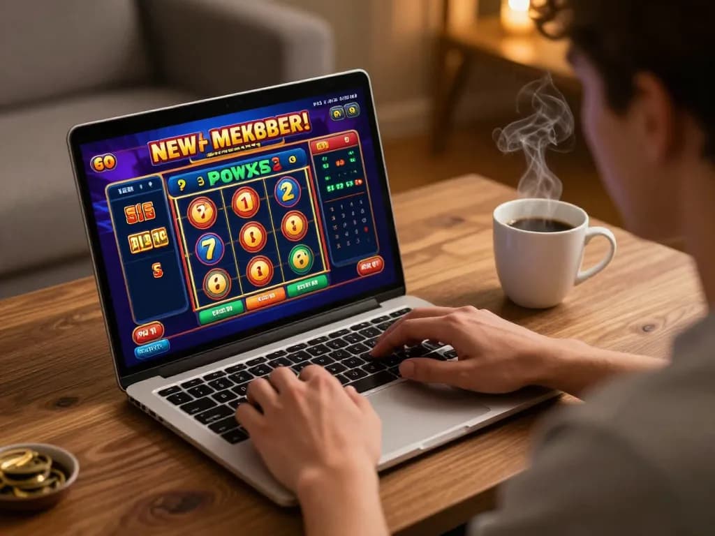 Engaging gameplay scene highlighting bonus new member offer with an online slot game interface.