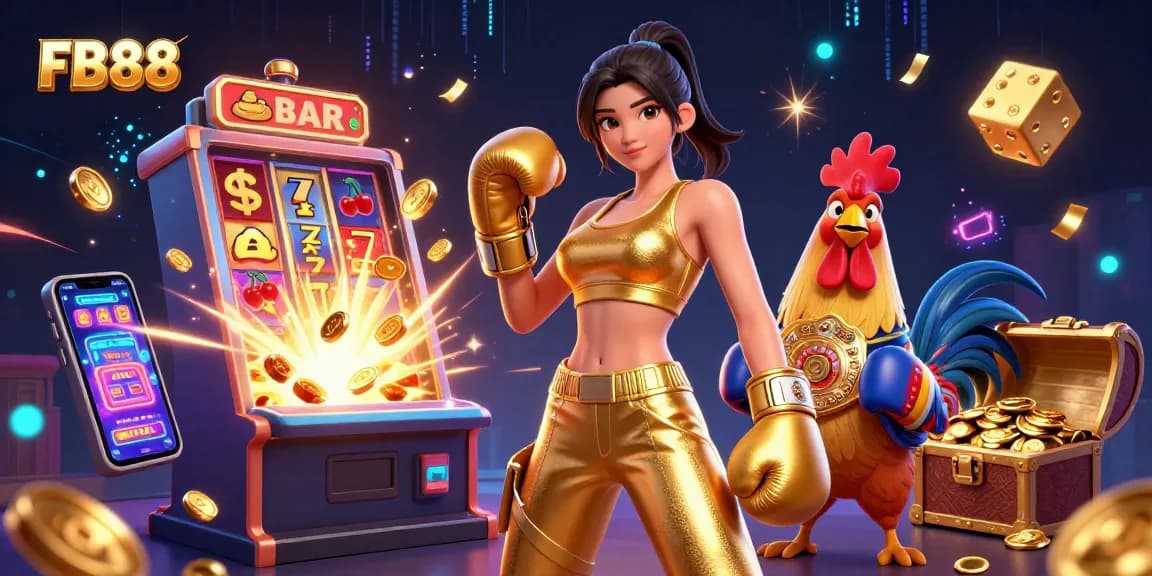 Experience the excitement of FB88 with vibrant casino elements and dynamic 3D characters.