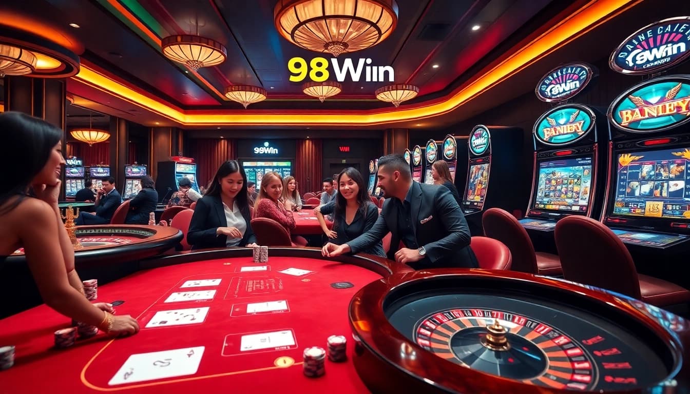 Play exciting poker at 98Win's vibrant casino tables with thrilling games and colorful chips.