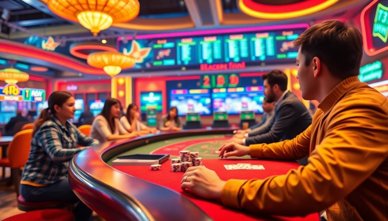 Exciting online gaming scene at https://33win.global/ showing players in action at a live casino.