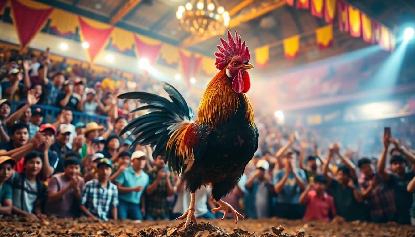 Exciting live action at sabong 67's premier cockfighting arena, showcasing vibrant roosters and enthusiastic fans.