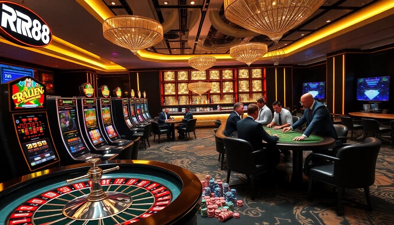 Experience the excitement of RR88 online gaming with luxurious casino visuals showcasing thrilling gameplay.