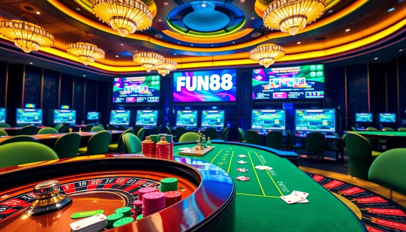 Experience the excitement of fun88 at a premium casino with poker and roulette tables.