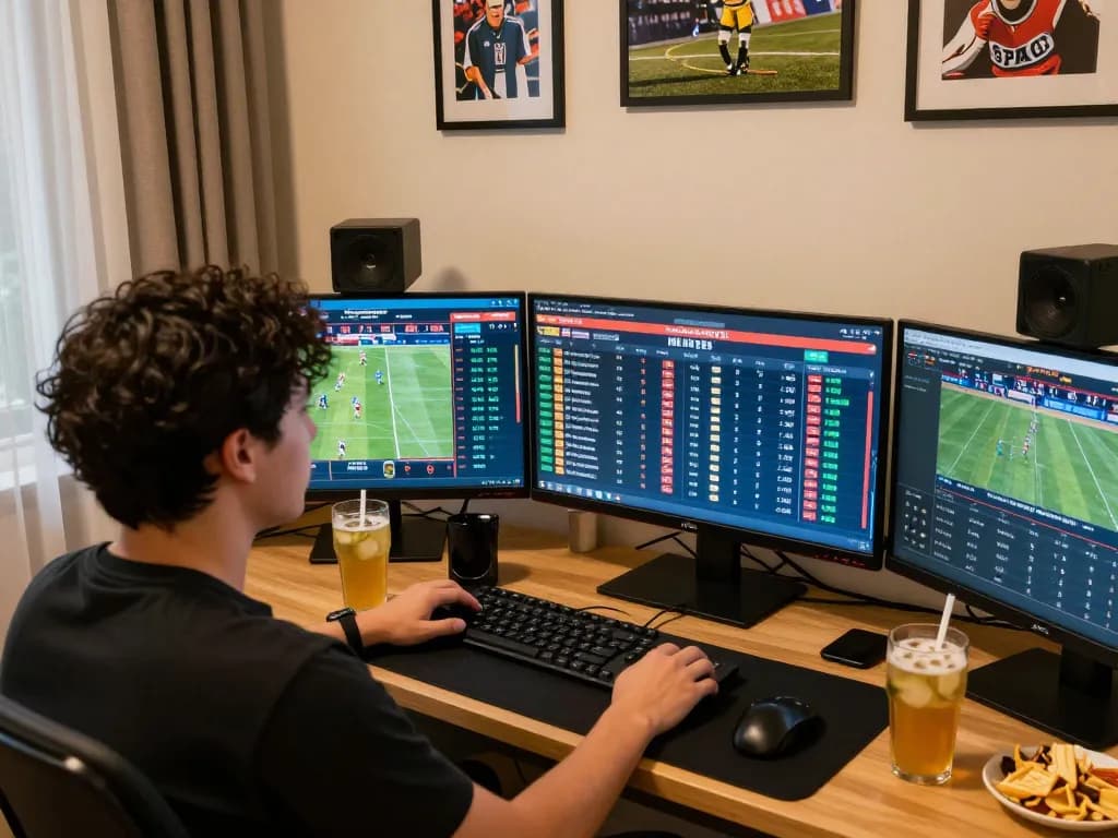 Engaged user placing bets with nhà cái 8xbet app in a modern home setting.