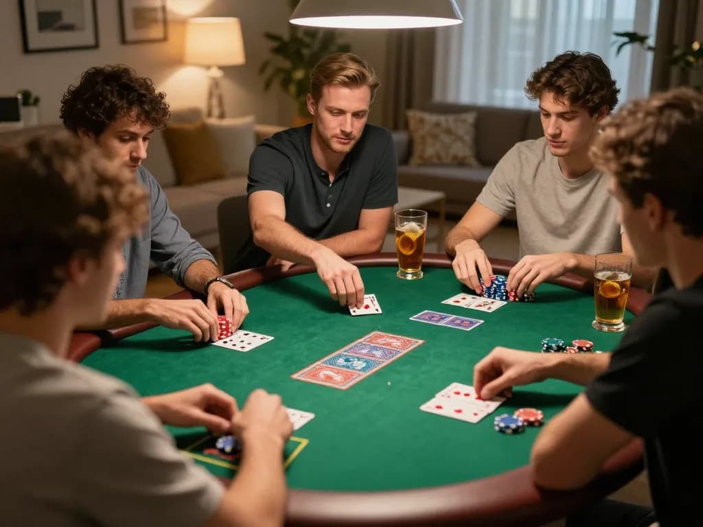 Players enjoying a strategic poker game at home, reflecting the essence of trang chủ jun88 gaming.