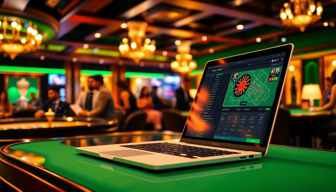 Engaging scene of Judi Bola Piala Dunia betting, showcasing excitement and luxury in a casino environment.