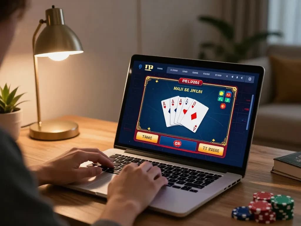Kuwin online gaming scene with player engaging in casino games, showcasing focused strategy.