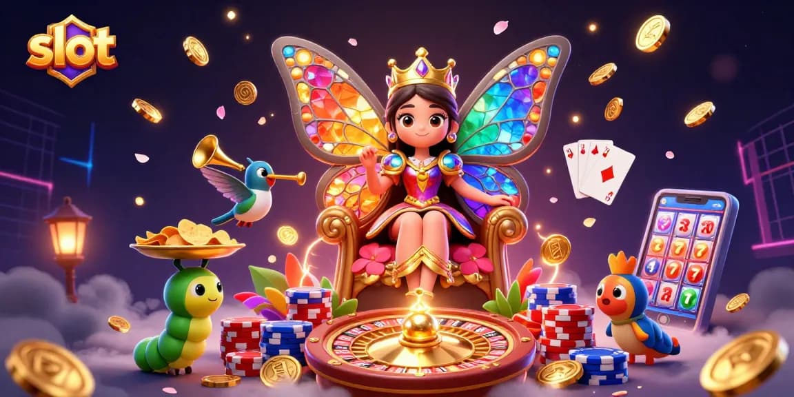 Experience exciting slot games with captivating visuals and golden treasures in this vibrant illustration.