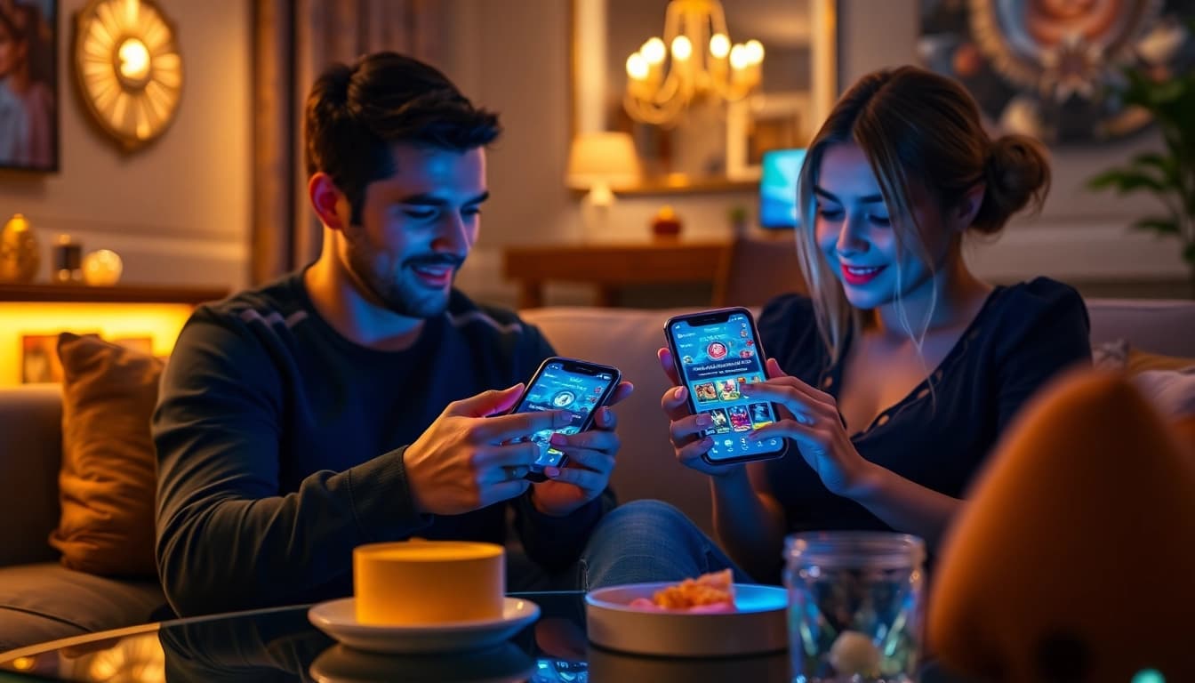 Online players enjoying Co88's casino games in a cozy setting, highlighting excitement and camaraderie.