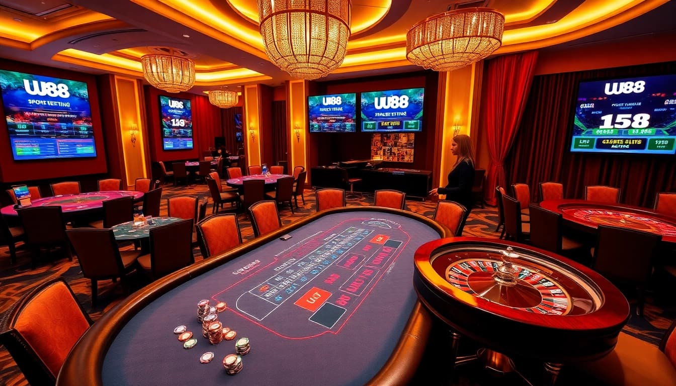 Experience thrilling moments at UU88 casino with vibrant gambling action and engaging tables.
