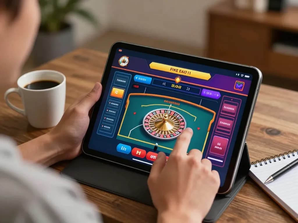 Player enjoying an immersive JUN88 online casino experience on a tablet while responsibly gaming at home