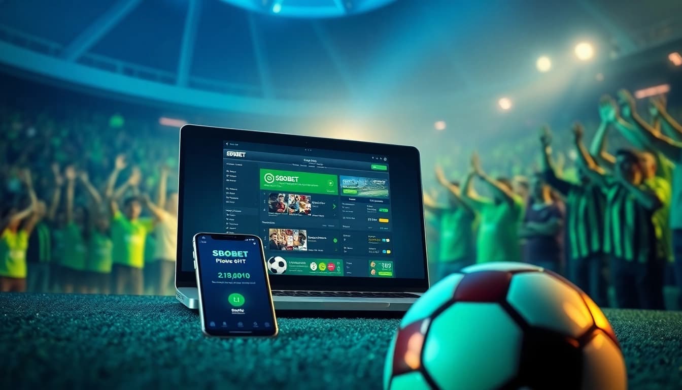 SBOBET online betting platform with vibrant sports scene, showcasing excitement in sports betting.