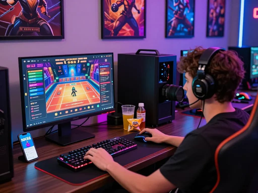 Interactive online gaming scene with user on NK88 platform showcasing vibrant live casino play.
