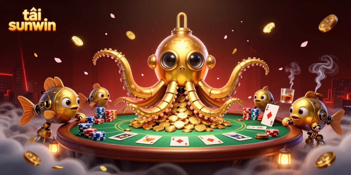 Engage in thrilling gameplay with tải sunwin, featuring a golden kraken submarine in a vibrant casino world.