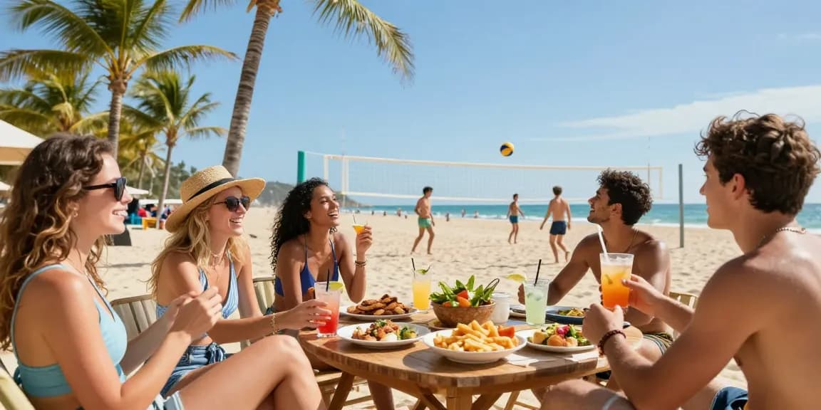 Pengalaman seru di pantai bersama teman-teman di terjun4d, menikmati makanan dan permainan.