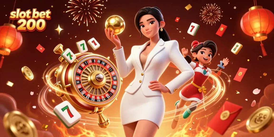 Engage with the excitement of slot bet 200 in this vibrant 3D illustration filled with casino elements.