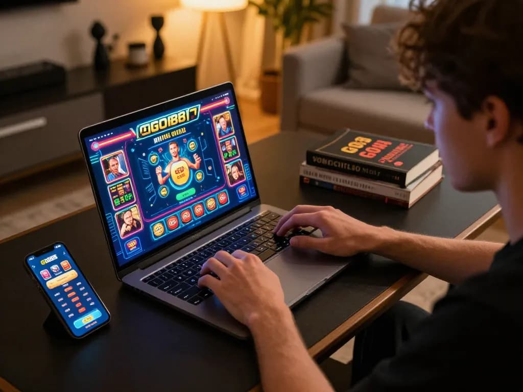 Player engaged in exciting GO88 online gaming on a laptop, showcasing vibrant graphics and a strategic atmosphere