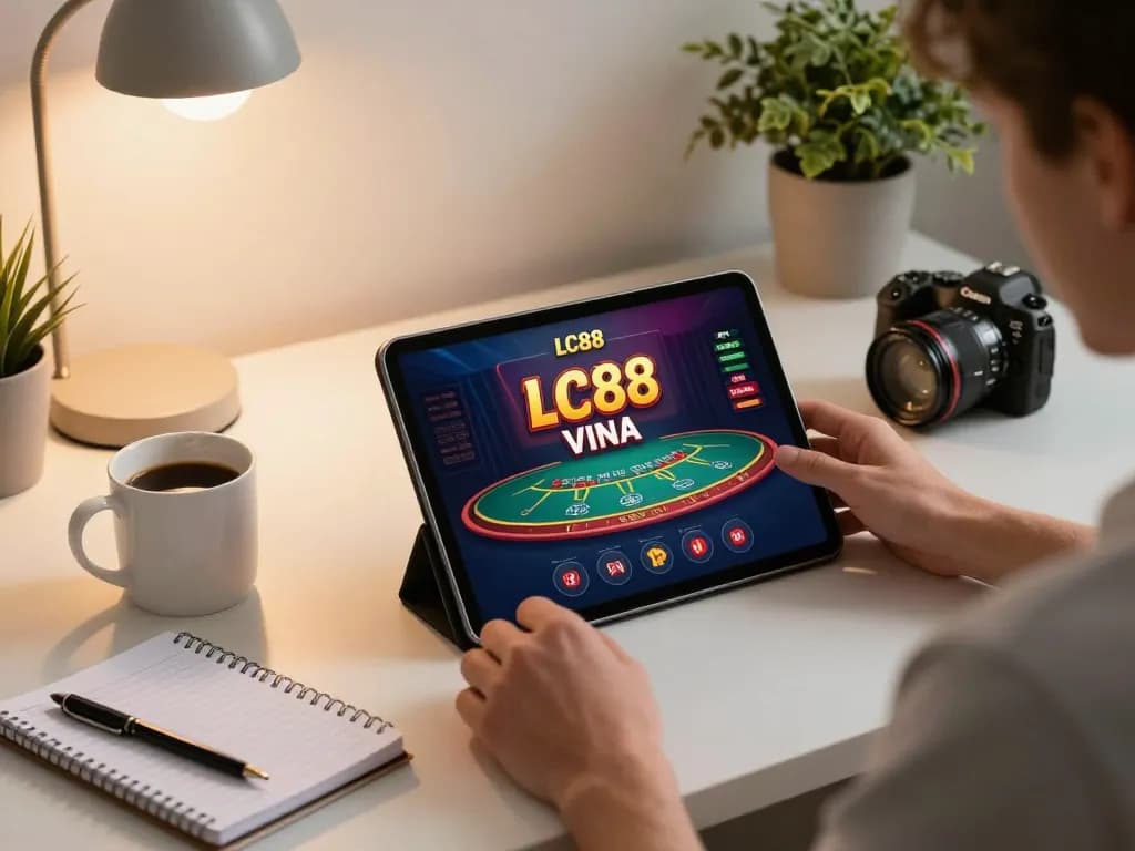 Engaging with the LC88VINA app for online casino gaming featuring live blackjack action.