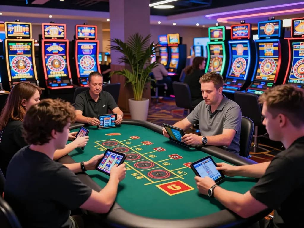 Players enjoying engaging 32win casino games in a lively atmosphere.