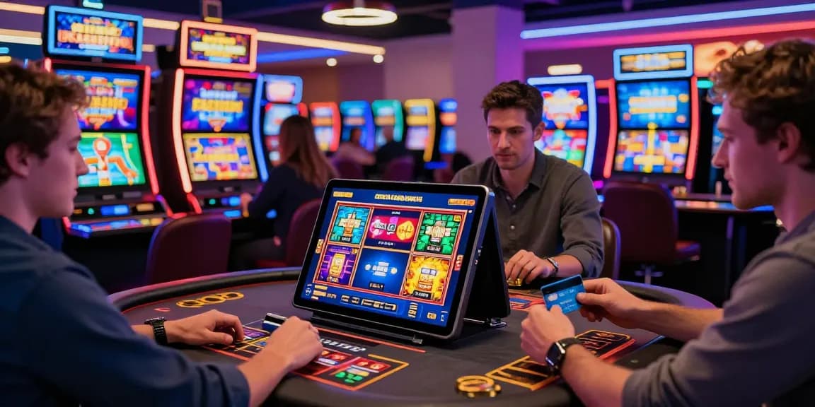 Players enjoying credit card casinos with vibrant games and rewards atmosphere