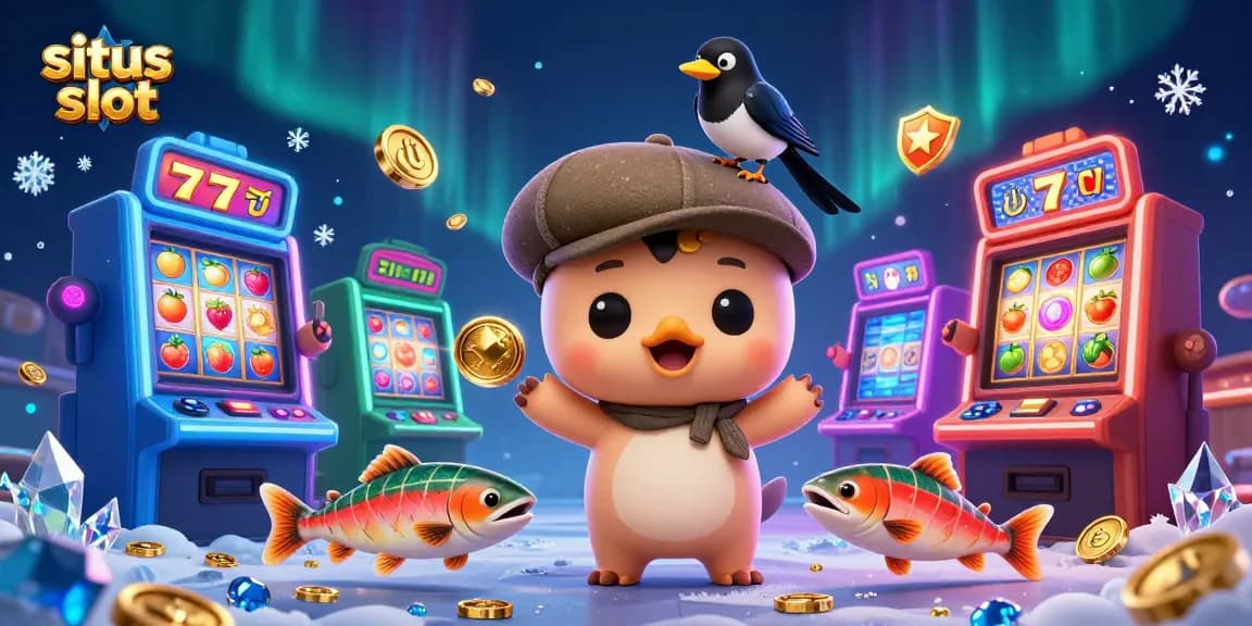 Experience the excitement of situs slot with charming characters and dynamic slot elements in a vibrant casino setting.