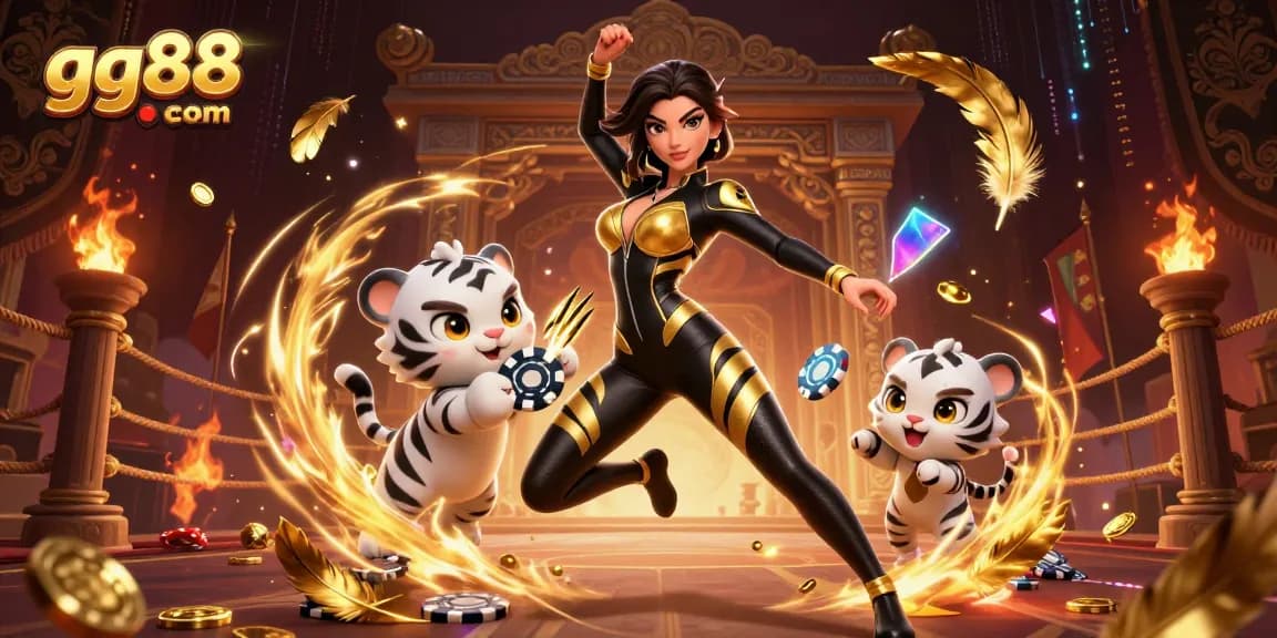 Play exciting games at gg88 com with dynamic characters and rich casino elements in a stunning illustration.