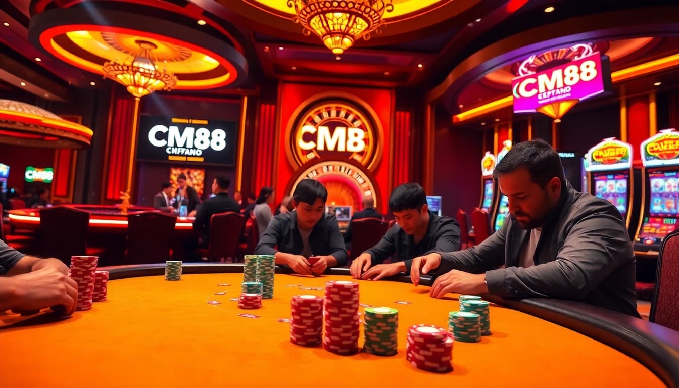 Engage with CM88 at an electrifying casino poker table surrounded by colorful chips.