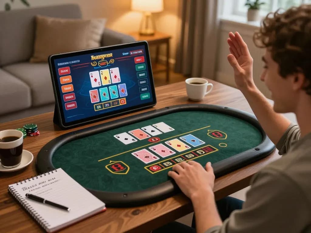 Player enjoying a live dealer game on tablet, showcasing excitement at home while exploring 789P betting strategies