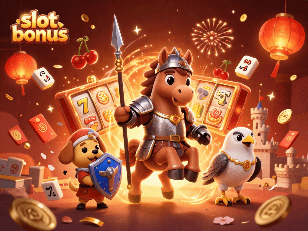 Experience the thrill of slot bonus games with vibrant characters and rich casino elements in this dynamic illustration.