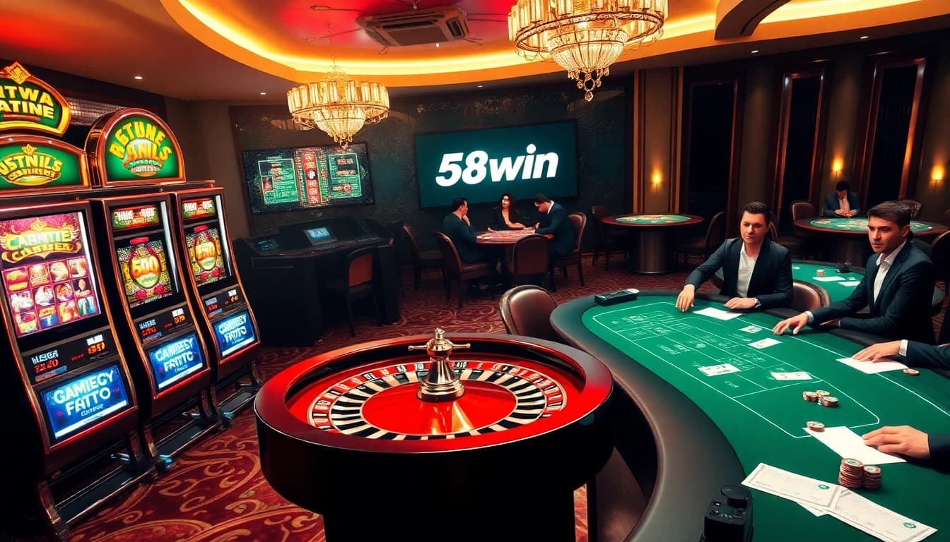 Experience the excitement of 58win with engaged players at a vibrant casino table scene.