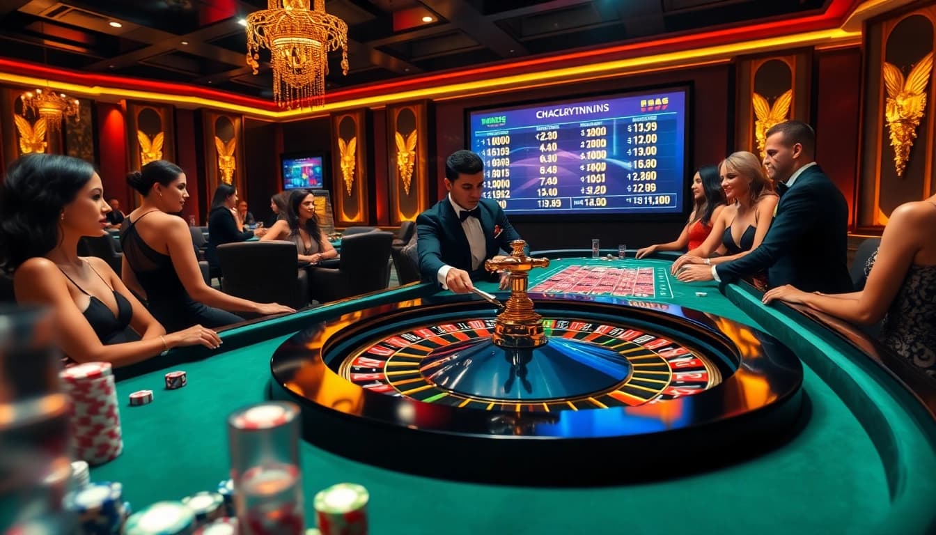 Exciting gameplay at nhacaiuytinvn.us.com with luxurious casino elements transitioning from tables to digital displays.