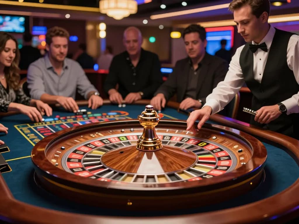 Engaging live casino experience showcasing players betting on roulette at Upintogel, emphasizing strategic gameplay.