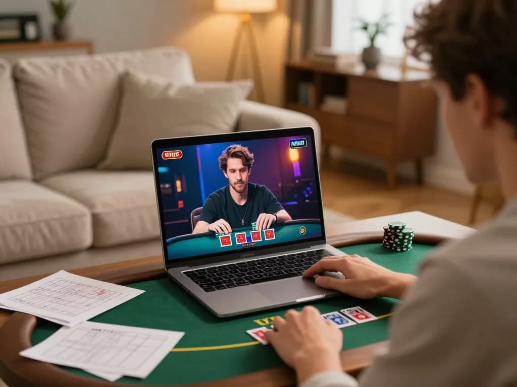 Player engaging in strategic gameplay on sc881 online blackjack platform at home.