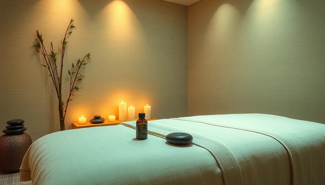 동탄출장마사지 service in a serene massage therapy room with soft lighting and soothing decor.