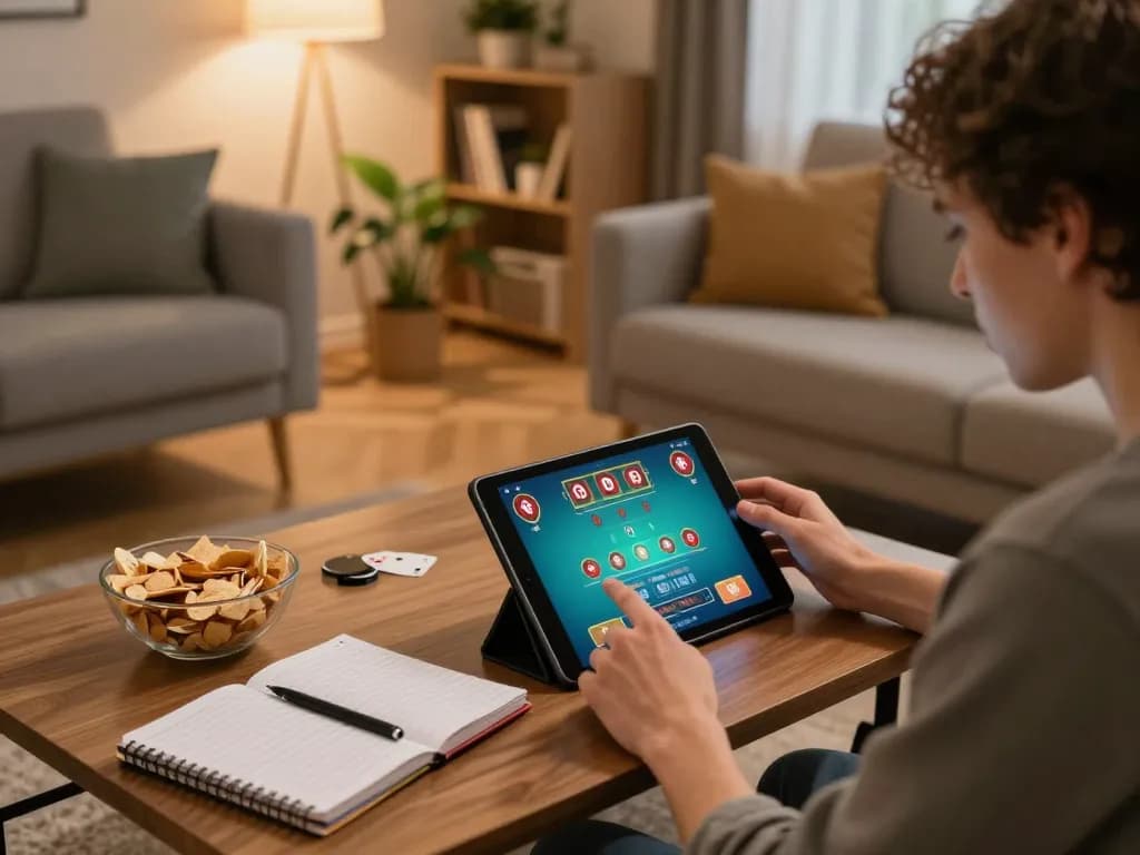 Engaging in online gaming at home through a tablet on SC88, showcasing bets on a live dealer.