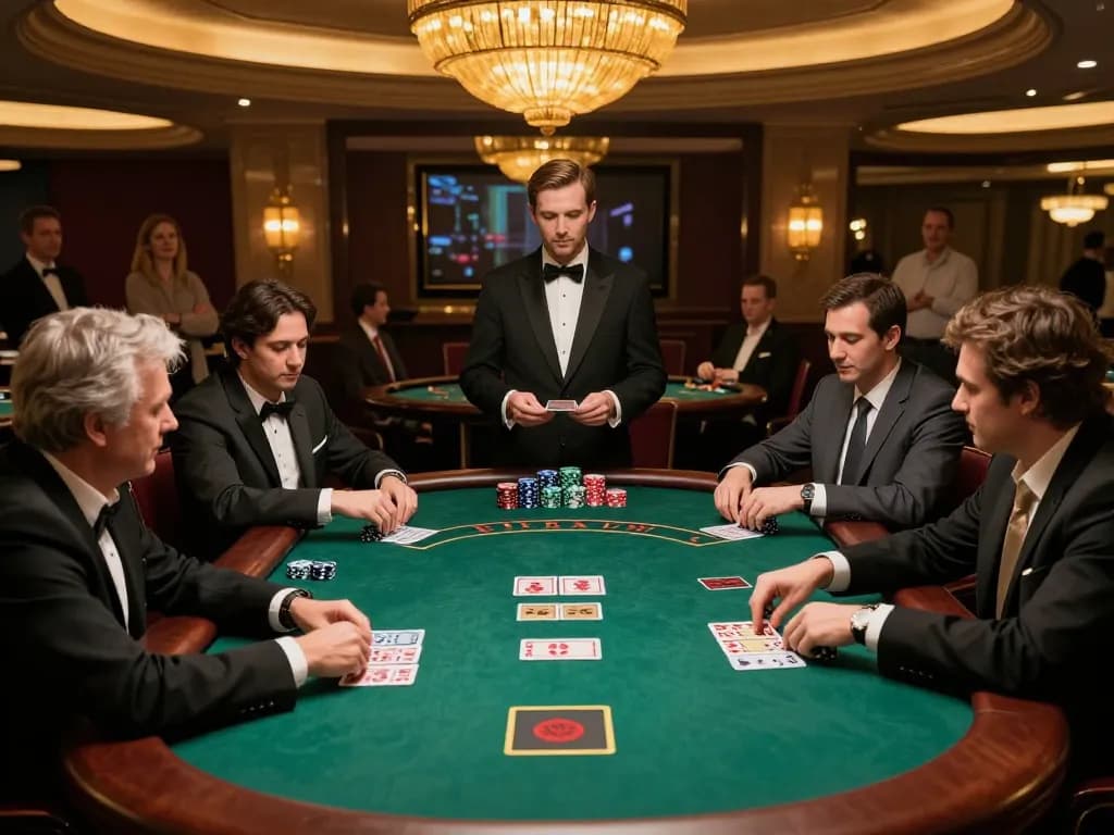 Players strategizing at blackjack table during 11win casino night, capturing the thrill of gaming.
